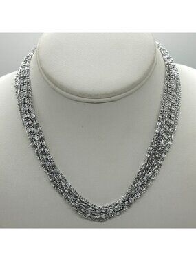 Vintage Sarah Coventry Choker Necklace Silvery Cascade 8-Strand Aluminum Scroll